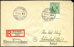 WESERMÜNDE/ A/  F I S C H E R E I H A F E N 1945 (30.11.) Später 1K-Steg, Uhrzeit Geblockt Auf EF 42 Pf. AM-Post + Sonde - Maritiem