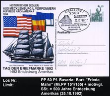 2300 STRALSUND 1/ Tag D.Briefmarke/ 500 Jahre Entdeckung Amerikas 1992 (25.10.) SSt = 3-Mastbark "Frieda Mahn" Auf Motiv - Schiffahrt