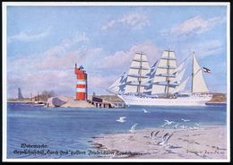 DEUTSCHES REICH 1937 (ca.) Color-Künstler-Ak.: Segelschulschiff "Gorch Fock" Am Leuchtturm Friedrichsort (sign. W. Zeede - Maritime