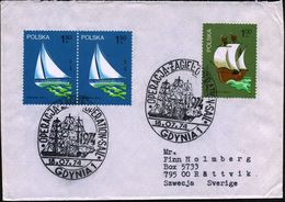 POLEN 1974 (18.7.) SSt.: GDYNIA 1/..OPERATION SAIL 2x A. Segelschiffe 1 Zl. Hansekogge + 2x 1,50 Zl. Atlantiksegler "Dal - Marittimi