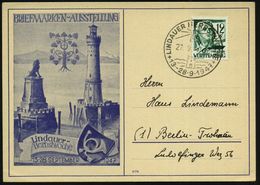 Lindau 1947 (Sept.) SSt: LINDAUER HERBSTWOCHE = Leuchtturm Auf Motiv-ähnl. Sonder-Kt. In Blauviol. (Michaelis Nr.2 A, +2 - Phares
