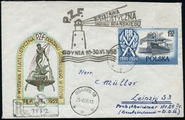 POLEN 1956 (Juni) SSt.: GDYNIA/P.Z.F./II. PHILATEL. AUSSTELLUNG.. = Leuchtturm + 1K: GDANSK 16 + R-Stempel , Ausstellung - Fari
