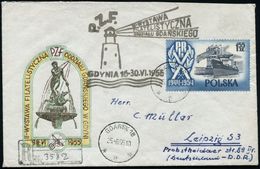 POLEN 1956 (Juni) SSt.: GDYNIA/P.Z.F./II. PHILATEL. AUSSTELLUNG.. = Leuchtturm + 1K: GDANSK 16 + R-Stempel , Ausstellung - Lighthouses