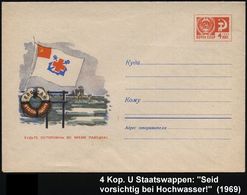 UdSSR 1969 4 Kop. U Staatswappen, Rot: Vorsicht Bei Hochwasser! (Rotkreuzflagge, Rettungsring, Hochwasser) Ungebr. - - Maritime