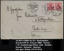 DEUTSCHES REICH /  PORTUGAL 1912 (18.10.) 1K-BPA.: KAIS. DEUTSCHE/MARINE-/SCHIFFSPOST/No.25 = SMS "Hansa", Großer Kreuze - Maritiem