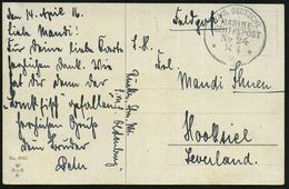 DEUTSCHES REICH 1916 (14.4.) 1K-BPA: KAIS. DEUTSCHE/MARINE-/SCHIFFSPOST/No.24/** = S.M.S. "Oldenburg" = Linienschiff + H - Maritiem