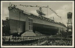 DEUTSCHES REICH 1938 (11.1.) 2K Auf S/w.-Foto-Ak.: Stapellauf Des Schlachtschiffes "Scharnhorst" (3.10.1936 Indienststel - Schiffahrt