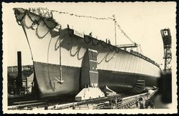 DEUTSCHES REICH 1939 (1.4.) S/w.-Foto-Ak.: Stapellauf Schlachtschiff "Tirpitz" In Wilhelmshaven (Indienststellung 25.2.4 - Schiffahrt