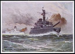 DEUTSCHES REICH 1938 (ca.) Color-Künstler-Ak.: Panzerschiff "Deutschland" U. "Admiral Scheer" (feuernd) Sign. W. Zeeden  - Marítimo