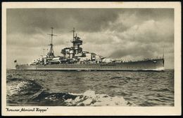 DEUTSCHES REICH 1938 (ca.) S/w.-Foto-Ak.: Schwerer Kreuzer "Admiral Hipper" , Ungebr. (Verlag Schöning, Lübeck) - - Maritime