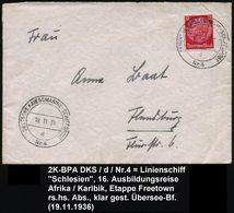 DEUTSCHES REICH 1936 (19.11.) 2K-BPA.: DEUTSCHE KRIEGSMARINE-SCHIFFSPOST/d/Nr.4 = Linienschiff "Schlesien" , 2x Klar + R - Maritiem