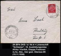 DEUTSCHES REICH 1936 (19.11.) 2K-BPA.: DEUTSCHE KRIEGSMARINE-SCHIFFSPOST/d/Nr.4 = Linienschiff "Schlesien" , 2x Klar + R - Schiffahrt