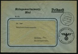 KIEL 1/ C 1943 (1.4.) 2K Auf Feldpost-Bf.: Kriegsmarinewerft Kiel (NS-Adler) Klar Gest. Marine-Dienstbf. - - Marittimi