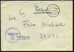 DEUTSCHES REICH 1940 (3.5.) Stummer 1K-Steg = Tarnstempel + Viol. 1K-HdN: Feldpost Nr. 20 583 = Linienschiff "Schlesien" - Schiffahrt