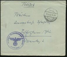 DEUTSCHES REICH 1942 (10.4.) Stummer 1K-Steg = Tarnstempel + Blauer 1K-HdN: Feldpostnr. M 35 078 = Panzerschiff "Lützow" - Schiffahrt