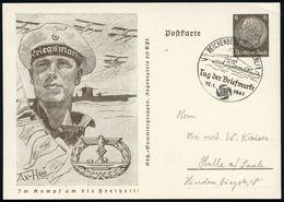 REICHENBERG (SUDETENL) 1/ Tag Der Briefmarke 1941 (12.1.) SSt = U-Boot Auf Passender Sonder-BiP 6 Pf. Hindenbg., Braun:  - Submarines