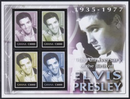 Sheet III, Ghana Sc2496 Music, Singer Elvis Presley (1935-77), 70th Anniversary Of The Birth, Chanteur - Singers