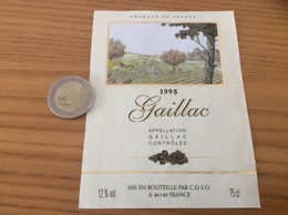 Etiquette De Vin 1998 «GAILLAC - CDSO (46)» - Gaillac