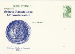 Entier Postal Type Liberté De Gandon Repiquage Société Philatélique Sceau De Clichy La Garenne 1789 - Neuf - Cartes Postales Repiquages (avant 1995)