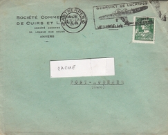 LSC 1933 - Enveloppe Entête Société Commerciale De Cuirs Et Laines à ANVERS Et Flamme AVION + DAGUIN Au Dos - Flammes