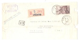 ARGENTAN Orne Lettre Recommandée Avec AR (feuille Pliée Sans Enveloppe) Ob 3 12 1953 Abbaye Caen Yv 917 - Lettres & Documents