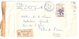 GRANVILLE Manche Lettre Recommandée Avec AR (feuille Pliée Sans Enveloppe) Ob 3 12 1956 50 F Rugby Yv 917 - Lettres & Documents