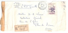 GRANVILLE Manche Lettre Recommandée Avec AR (feuille Pliée Sans Enveloppe) Ob 3 12 1956 50 F Rugby Yv 917 - Cartas & Documentos