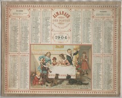 CALENDRIER ALMANACH DES POSTES ET DES TELEGRAPHES 1904 - LE DINER DES POUPEES ( ENFANTS, CHAT, CHIEN ) A VOIR - Groot Formaat: 1901-20