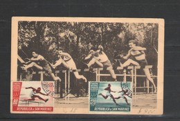 SAN MARINO 1955 MOSTRA SU FRANCOBOLLO OLIMPICO SU CARTOLINA - Blocchi & Foglietti