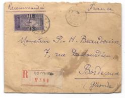 A.O.F LETTRE RECOMMANDE  DE COTONOU ..DAHOMEY..POUR BORDEAUX..1923..N°66..SCAN.CACHET CIRE. - Storia Postale