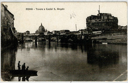 C.P.  PICCOLA   ROMA   TEVERE  E  CASTEL S. ANGELO        2  SCAN    (VIAGGIATA) - Fiume Tevere