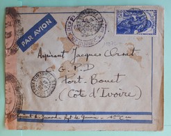 19972# GUINEE FRANCAISE N° 162 SEUL LETTRE CENSURE G2 PAR AVION Obl CONAKRY 1943 Pour PORT BOUET COTE D'IVOIRE - Cartas & Documentos