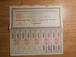 Compagnie Franco-suisse De Construction électrique, Action De Cinq Mille Francs 1952 (Box1) - Electricidad & Gas