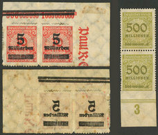 GERMANY: 2 Pairs Of INFLA Stamps With Varieties: Offset Impression Of The Overprint On Back And Imperforate At Bottom, M - Neufs