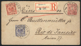 GERMANY: 10Pf. Stationery Envelope + Additional Postage (total 40Pf.), Sent From Bremen To Rio De Janeiro On 1/AU/1890 B - Cartas & Documentos
