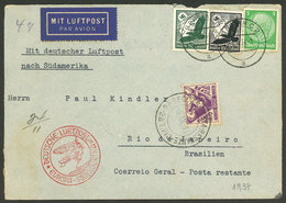 GERMANY: MIXED POSTAGE: Airmail Cover Sent From Berlin To Rio De Janeiro (Poste Restante) On 1/SE/1933, With German Post - Brieven En Documenten