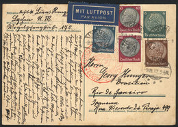 GERMANY: 6Pf. Postal Card With Additional Postage For 1.34Pf. Sent From Lychen To Rio De Janeiro On 9/NO/1937, VF Qualit - Briefe U. Dokumente