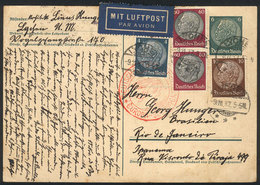 GERMANY: 6Pf. Postal Card With Additional Postage For 1.34Pf. Sent From Lychen To Rio De Janeiro On 9/NO/1937, VF Qualit - Covers & Documents