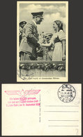 GERMANY: Hitler Greeting A Young Woman, With Nazi Mark On Back And Cancelled In Asch 21/SE/1938, VF Quality! - Sonstige & Ohne Zuordnung