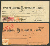 ARGENTINA: 2 Receipts For Telegraphs Sent In 1930, Both Franked With Telegraph Stamps, Rare! - Préphilatélie