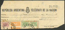 ARGENTINA: RARE MIXED POSTAGE: Receipt For A Telegraph Sent In 1930, With 98c. Postage Combining One Stamp Of The 2nd Is - Préphilatélie