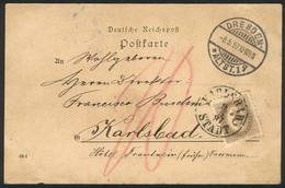 AUSTRIA: Postcard Sent From Dresden (Germany) To Karlsbad On 8/MAY/1897, STAMPLESS, With Postage Due Stamp Of 10Kr. Appl - Lettres & Documents