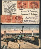 AUSTRIA: Postcard (docks By The Danube) Franked With 8 Stamps Of 10h. And Sent From Wien To Berlin On 26/AP/1920 And For - Lettres & Documents