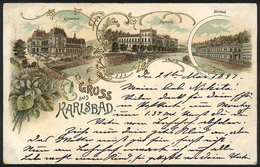 AUSTRIA: KARLSBAD: Nice Views Of The City, Litho PC Used In 1897, VF! - Autres & Non Classés