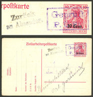BELGIUM - GERMAN OCCUPATION: German Surcharged 10c. Postal Card Used With Interesting Postal Marks! - Guerre 40-45 (Lettres & Documents)
