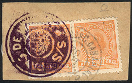 BRAZIL: Fragment Of Cover With 2 Stamps Of 300Rs. (RHM.167) And Datestamp Of BAHIA + Rare "negative" Ship Cancel In Viol - Covers & Documents