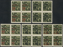 BRAZIL: Sc.C55/C59 (RHM.A-52/56), 1944 Complete Set Of 5 Overprinted Values, Unmounted Blocks Of 4, Superb, RHM Catalog  - Luftpost