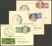 BRAZIL: Sc.4CL8/10 (RHM.Z-7/Z-9), Zeppelin Flight To USA, The Cmpl. Set Of 3 Values On Covers Or Cards Flown From Rio De - Poste Aérienne