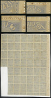 BRAZIL: RHM.J-22, 1890 10rs. Blue, Block Of 43 Stamps Glued To Album Page, Some With VARIETIES, Interesting! - Autres & Non Classés