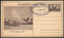 BRAZIL: RHM.BP-117 Postal Card, Illustrated With "A Jangada", Excellent Quality!" - Entiers Postaux